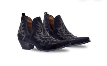 MYRA Lasso Lace Stitched Leather Black Boots