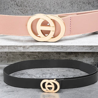 Faux Leather Double Hoop Buckle Belt