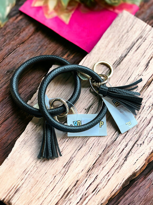 Matte Black Faux Leather Bangle Keychain