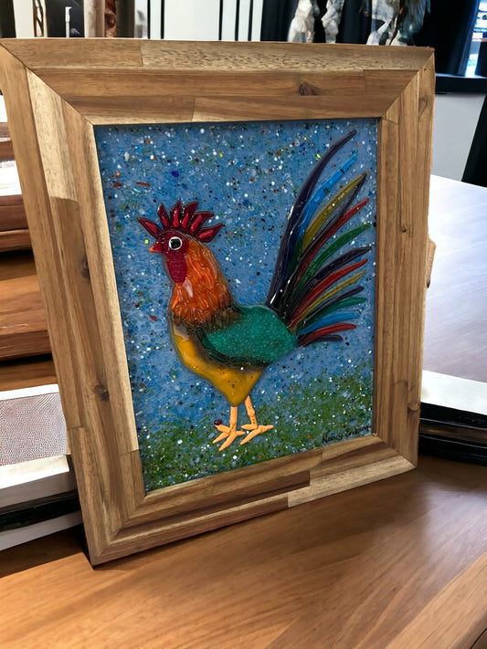 19x16 Framed Fused Glass Rooster