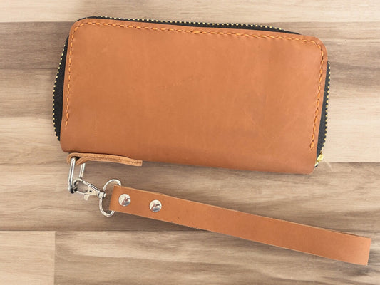 Teak Leather Wristlet Clutch Wallet