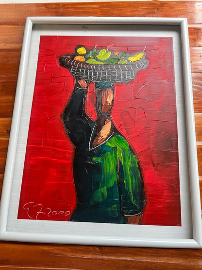 Woman with Basket Original Oil by Eloy Zúñiga