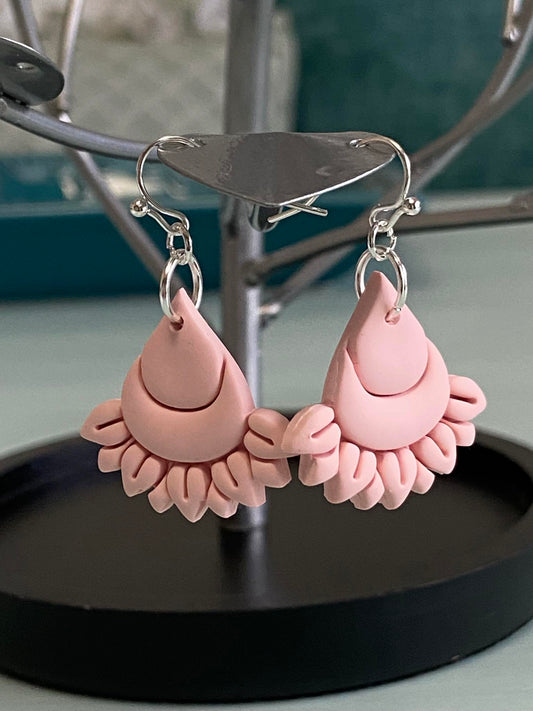 Blush Pink Fan-Flower Petal Polymer Clay Earrings