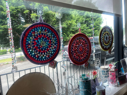 Colorful Mandala Sun Catchers with Beaded Gems