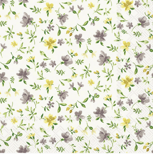 Floral Grey + Yellow Cocktail Napkins