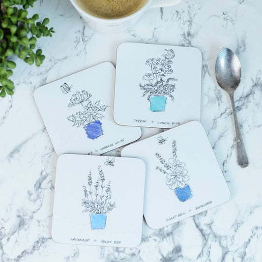 Blue Pots + Herbs Coasters
